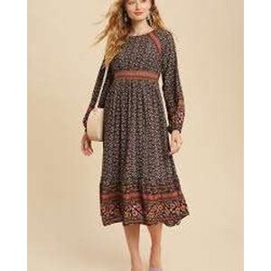 In Loom Maxi Dress Women L Black Boho Bohemian Bloomcore Peasant Prairie Cottage